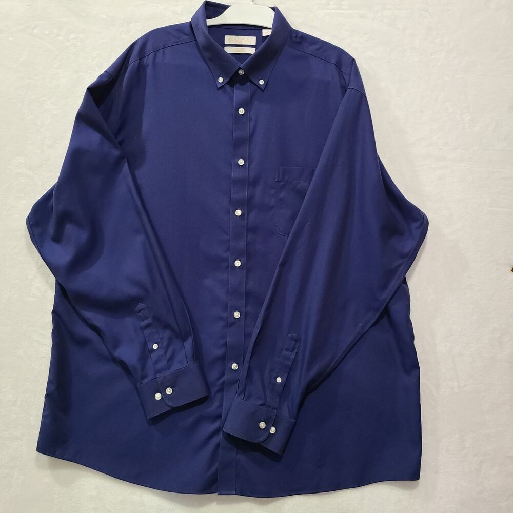 Roundtree & Yorke Gold Label Mens Shirt Button Dress Casual 2XT Non-Iron Blue